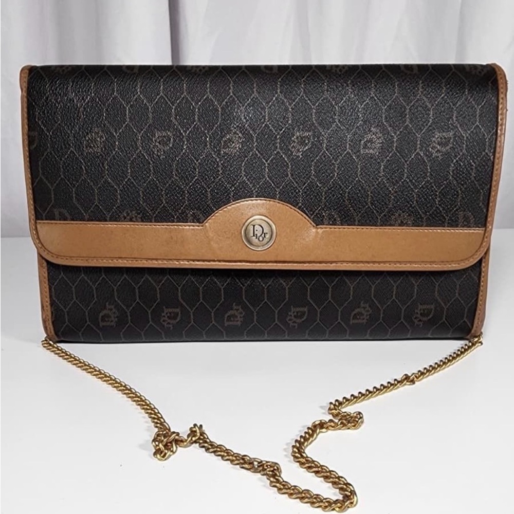 Vintage Christian Dior Black and Honey Brown/Tan Chain Crossbody in EUC - Picture 2 of 7